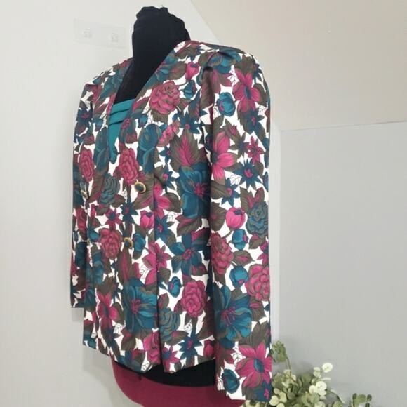 Vintage Good Times Double Breasted Floral Career Blazer Jacket 14 - Picture 4 of 13
